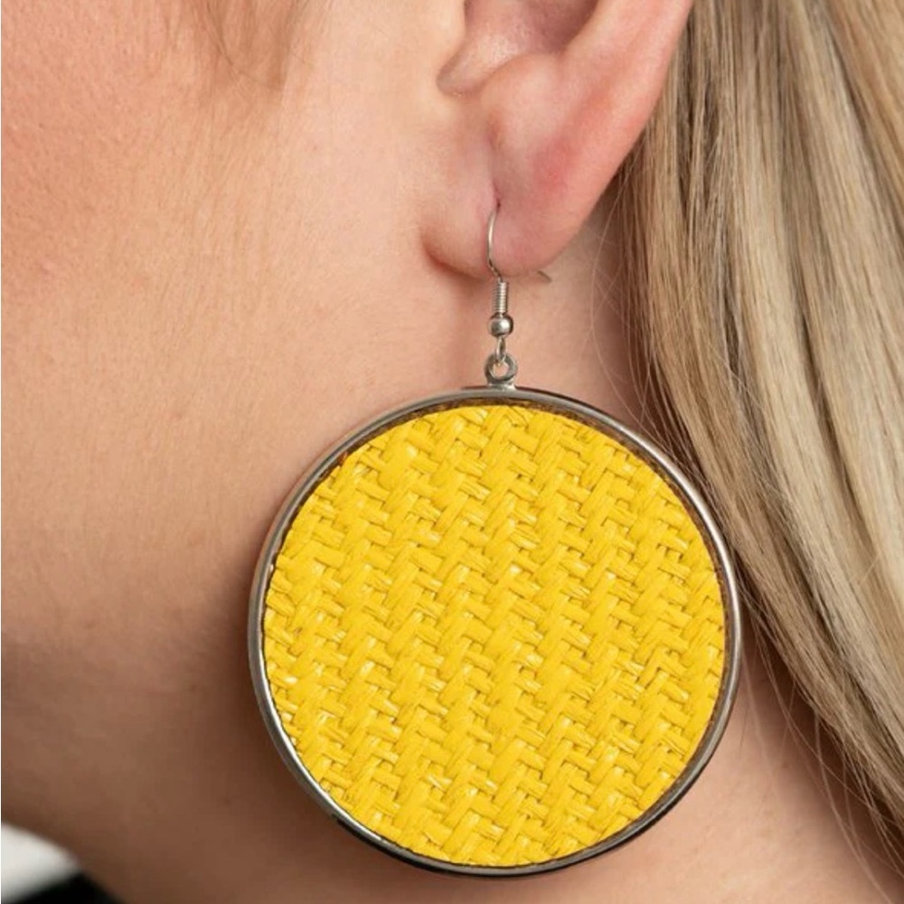 Yellow Woven Disc Drop Earrings - Women Jewelry